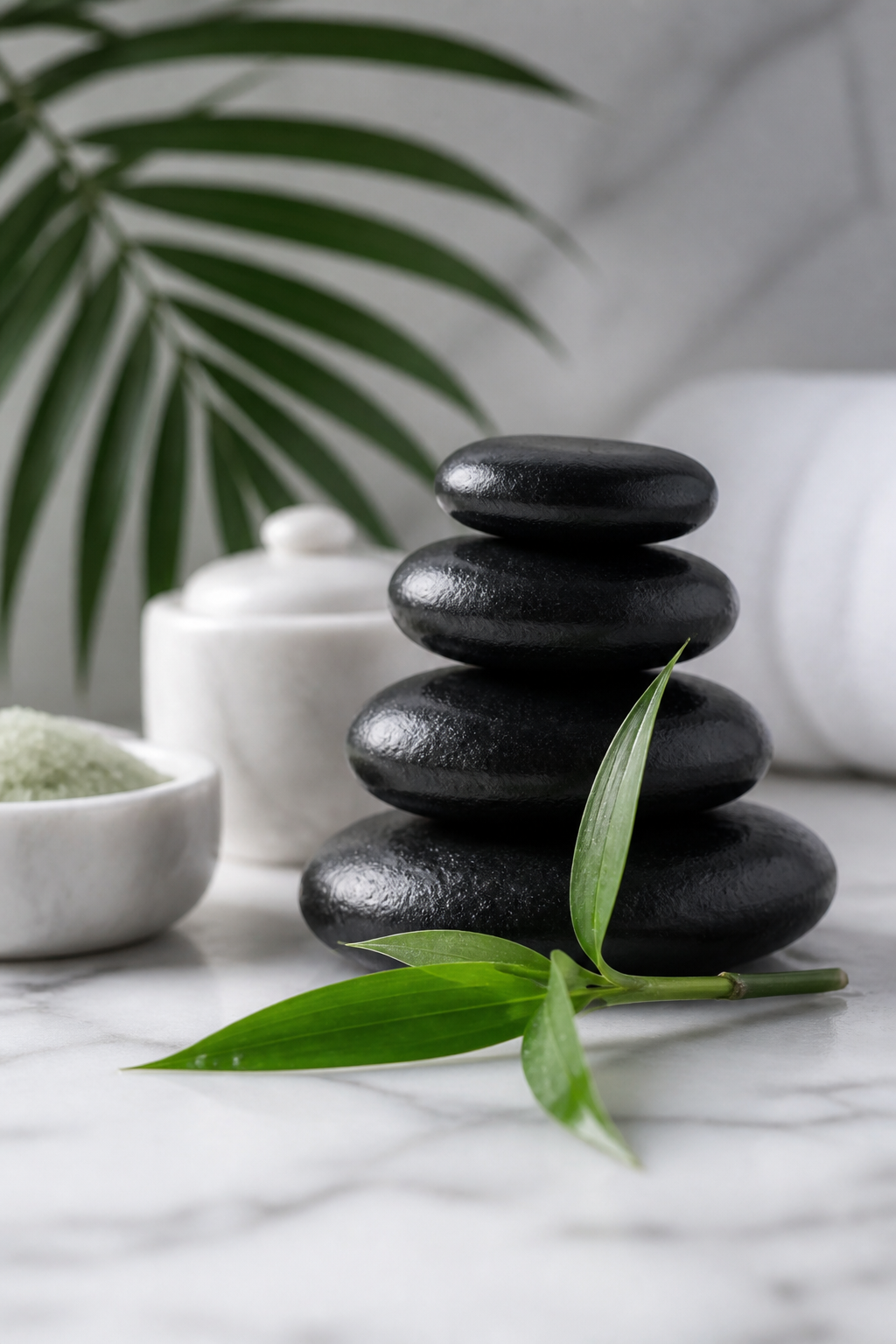 Spa stones and bamboo